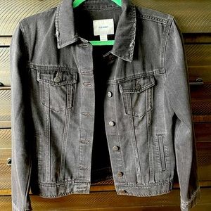 Black distressed denim jacket